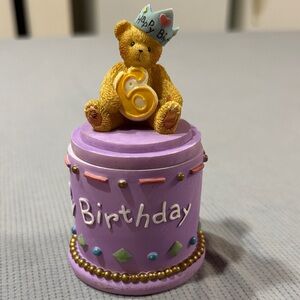 Cherished Teddies Yellow and Purple Birthday Bear Figurine